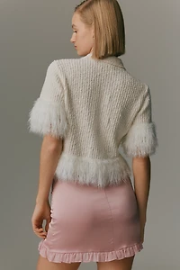 Pilcro Short-Sleeve Faux Feather Cardigan Sweater