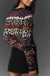 Maeve Crew-Neck Animal Print Cardigan Sweater