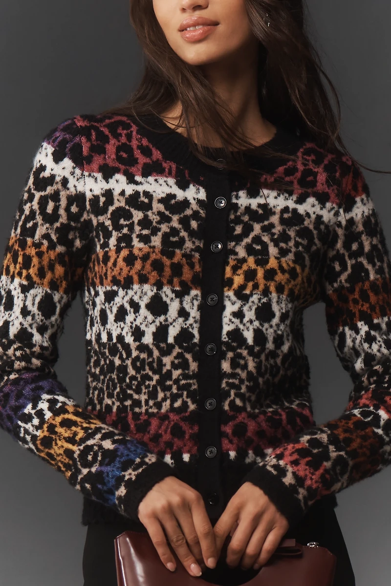 Maeve Crew-Neck Animal Print Cardigan Sweater