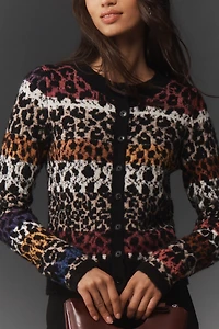 Maeve Crew-Neck Animal Print Cardigan Sweater