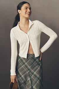 Maeve Mock-Neck Heart Pointelle Cardigan Sweater