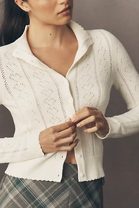Maeve Mock-Neck Heart Pointelle Cardigan Sweater