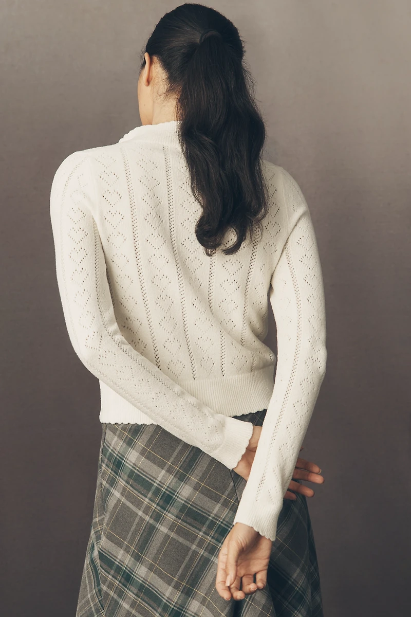 Maeve Mock-Neck Heart Pointelle Cardigan Sweater