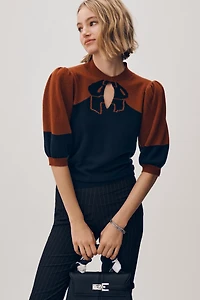 Maeve Cashmere Blend Puff-Sleeve Graphic Sweater
