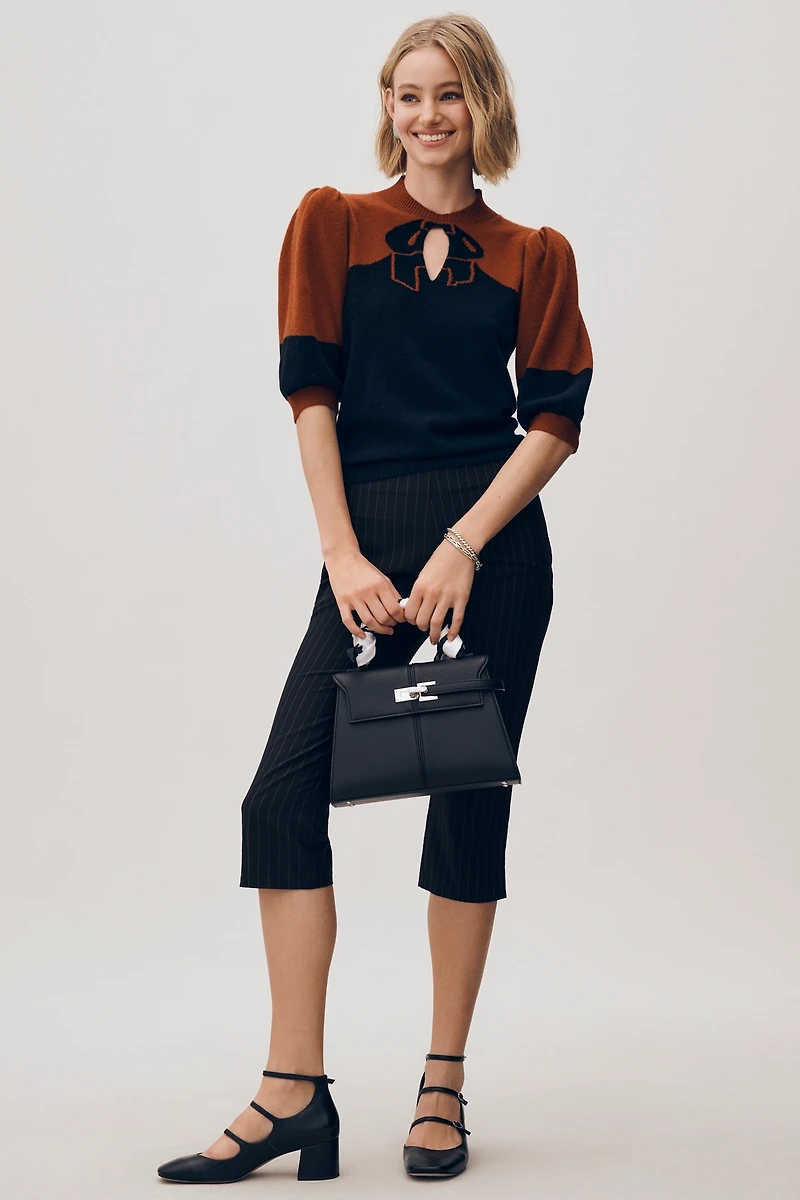 Maeve Cashmere Blend Puff-Sleeve Graphic Sweater