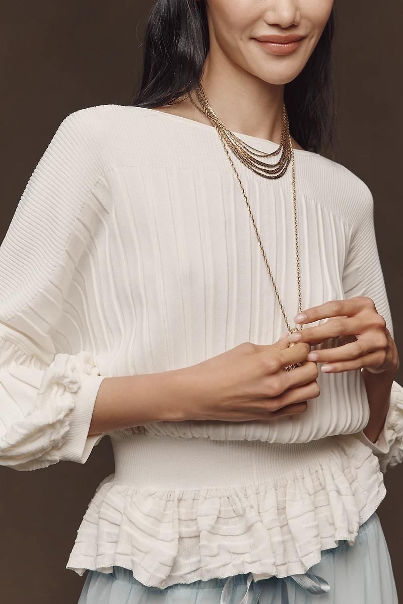 By Anthropologie Three-Quarter Sleeve Waisted Sweater