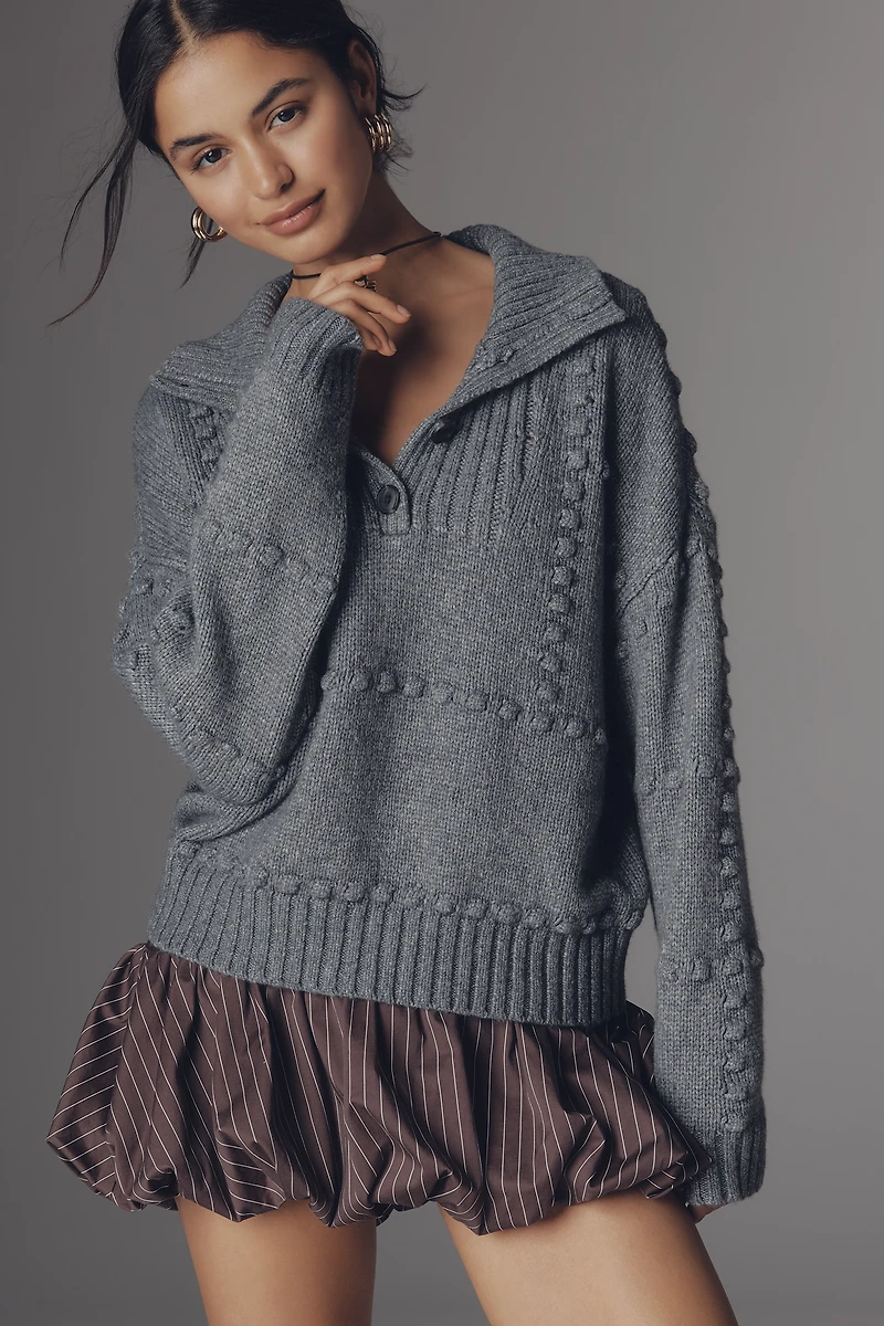 Maeve Bubble Polo Long-Sleeve Sweater
