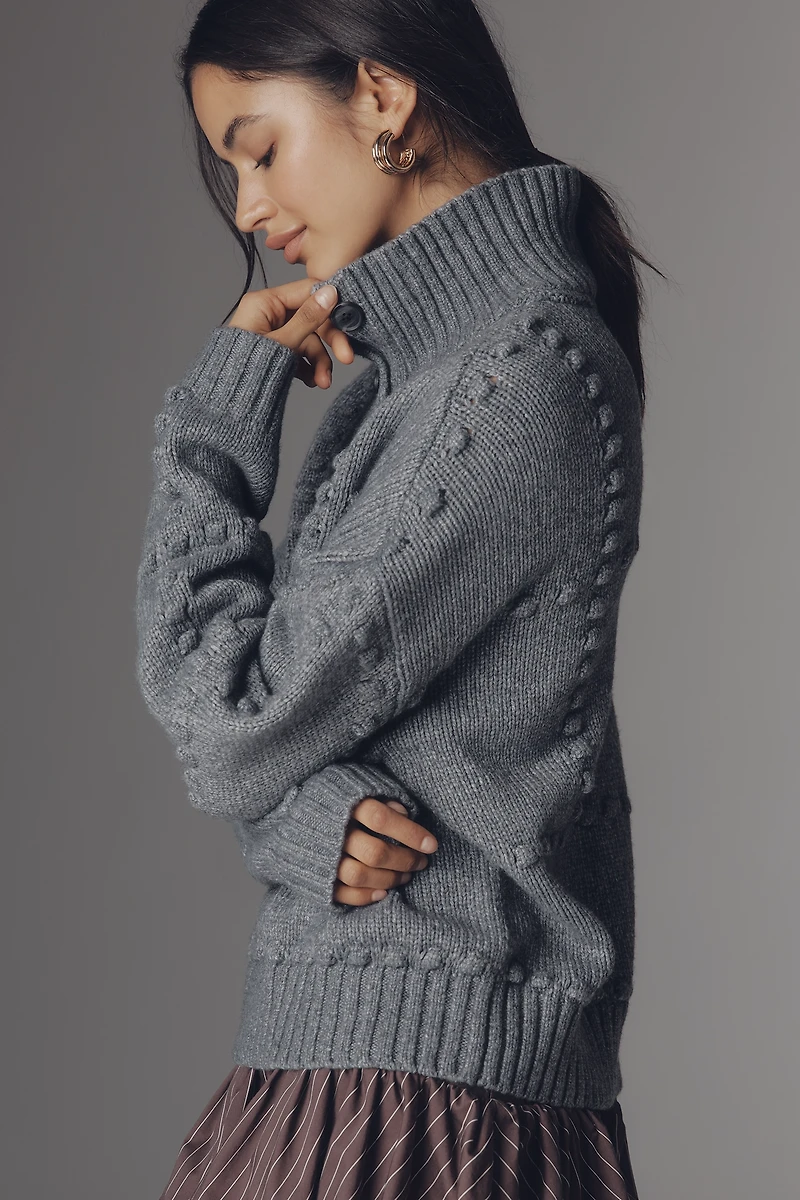 Maeve Bubble Polo Long-Sleeve Sweater