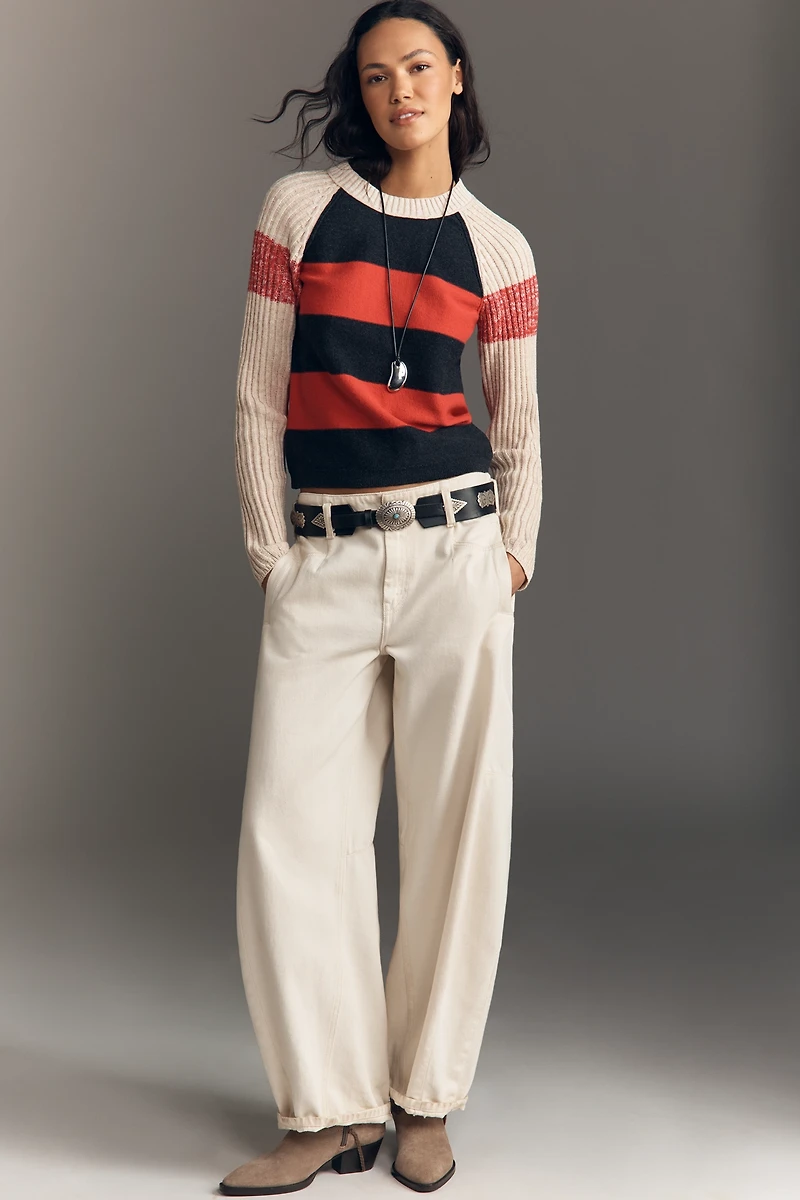 Pilcro Ribbed Long-Sleeve Crew-Neck Rugby Sweater