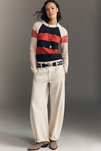 Pilcro Ribbed Long-Sleeve Crew-Neck Rugby Sweater