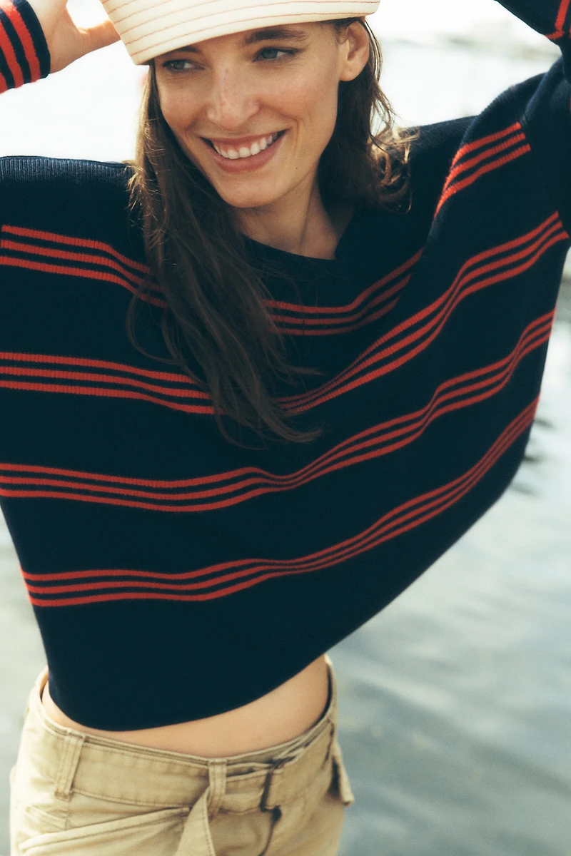 Maeve Boat-Neck Lace-Up-Sleeve Sweater