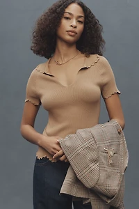 Maeve Ruffled Short-Sleeve Polo Sweater