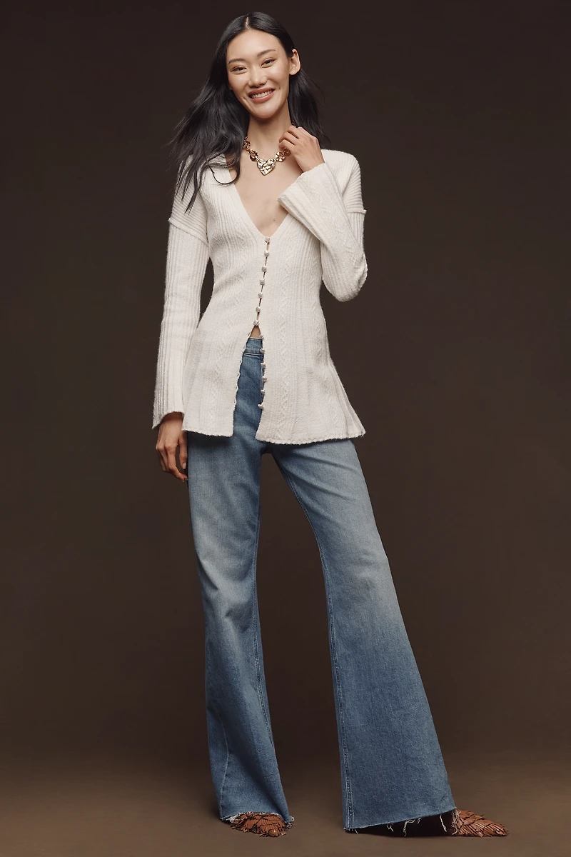 By Anthropologie V-Neck Flouncy Buttondown Sweater