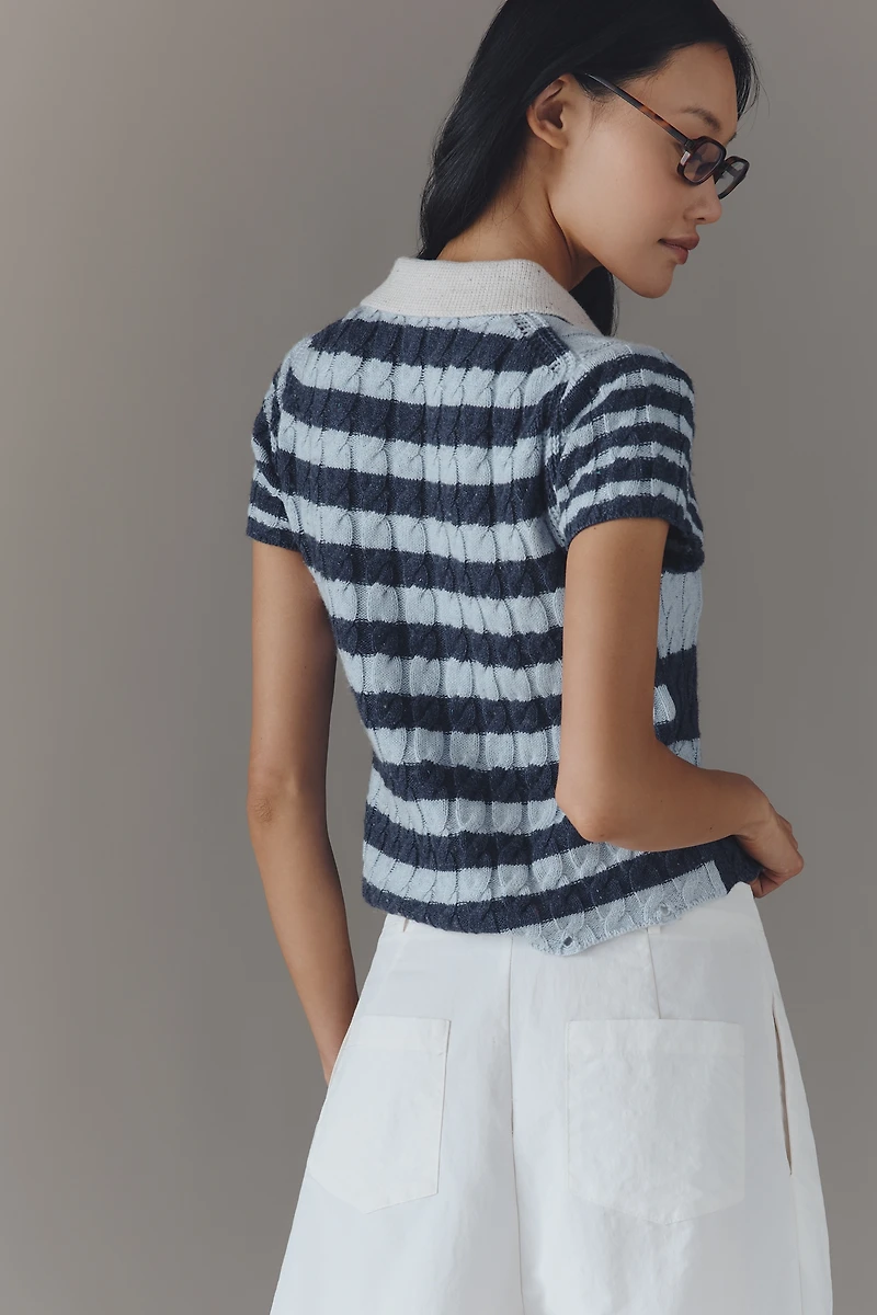 Pilcro Cotton Wool Blend Cable-Knit Polo Sweater