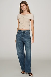 By Anthropologie Off-Shoulder Shine Knit Top