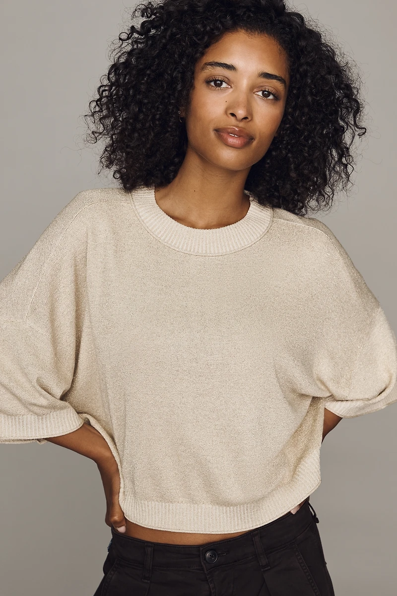 By Anthropologie Lurex Short-Sleeve Sweater