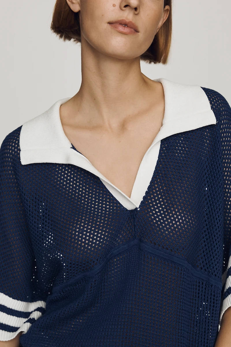 Maeve Cotton Short-Sleeve Varsity Sweater