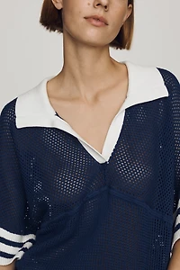 Maeve Cotton Short-Sleeve Varsity Sweater