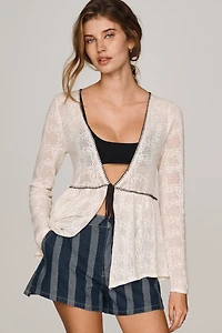 Maeve Cotton Pointelle Tie-Front Cardigan