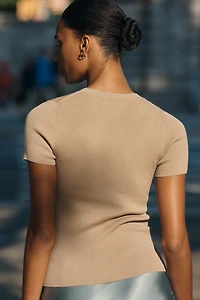 Maeve Markie Fine-Gauge Cashmere Short Sleeve Sweater