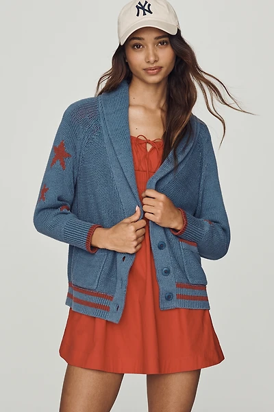 Maeve Shawl Collar American Flag Cardigan Sweater