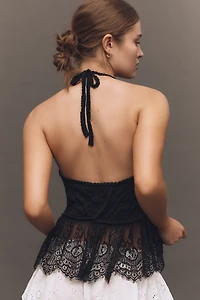 By Anthropologie Smocked Lace-Trim Halter Tank Top