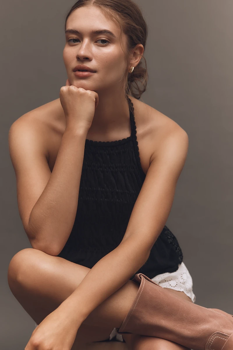 By Anthropologie Smocked Lace-Trim Halter Tank Top