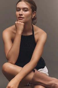 By Anthropologie Smocked Lace-Trim Halter Tank Top