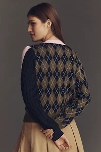 Maeve Mixed Argyle Cardigan Sweater