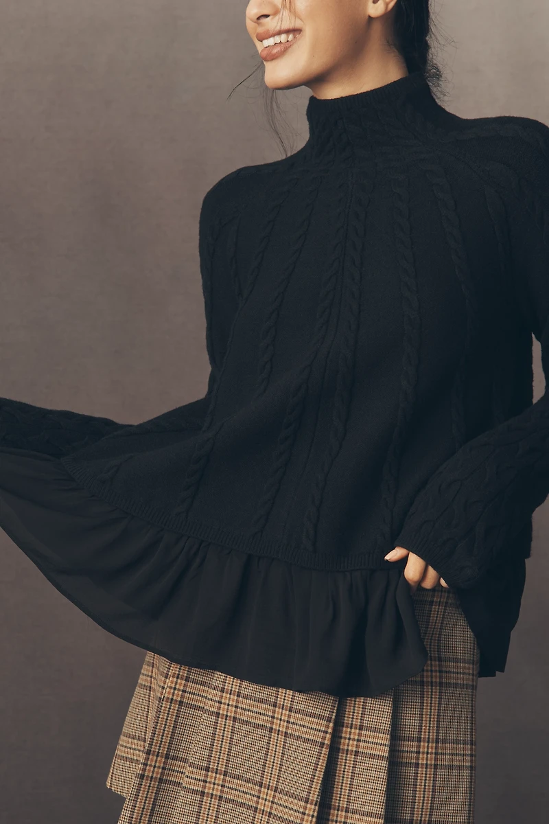 By Anthropologie Mock-Neck Sheer Mixed Media Sweater