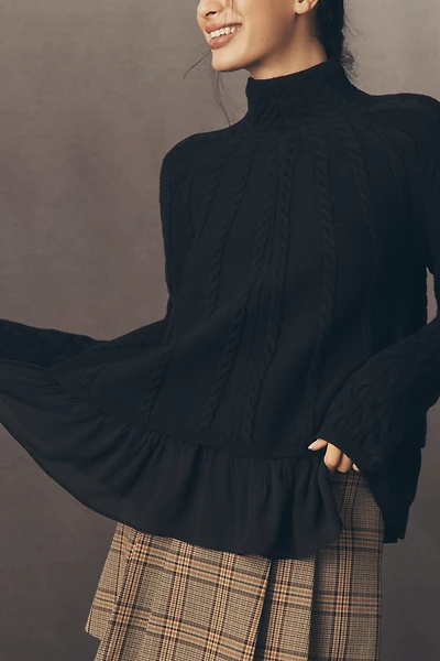 By Anthropologie Mock-Neck Sheer Mixed Media Sweater