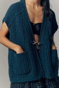 Maeve Sleeveless V-Neck Buckle Cardigan Sweater