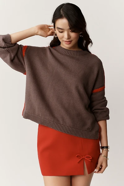 Maeve Long-Sleeve Crew-Neck Whipstitch Sweater