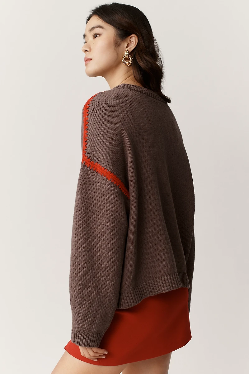 Maeve Long-Sleeve Crew-Neck Whipstitch Sweater