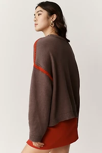 Maeve Long-Sleeve Crew-Neck Whipstitch Sweater