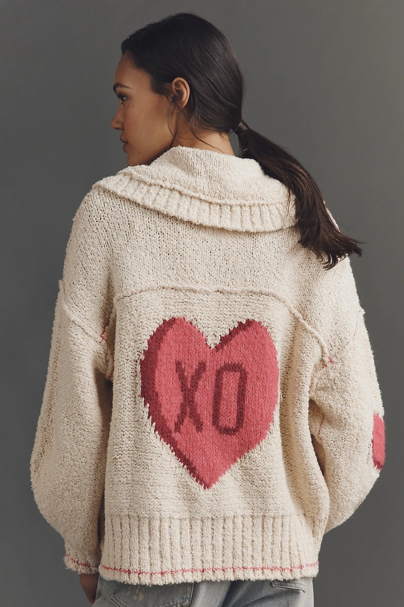 Pilcro Candy Heart Collared Long-Sleeve Cardigan Sweater