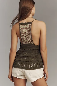 By Anthropologie Floral Crochet Babydoll Sweater Tank