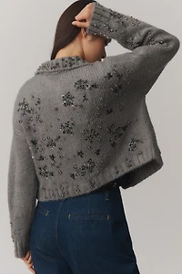 Pilcro Embellished Floral Collared Cardigan Sweater