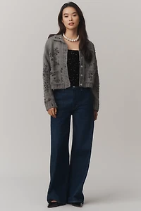 Pilcro Embellished Floral Collared Cardigan Sweater