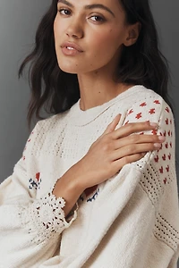 Pilcro Embroidered Lace-Trim Sweater