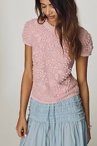 By Anthropologie 3D Floral Short-Sleeve Crew-Neck Sweater