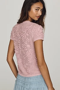 By Anthropologie 3D Floral Short-Sleeve Crew-Neck Sweater