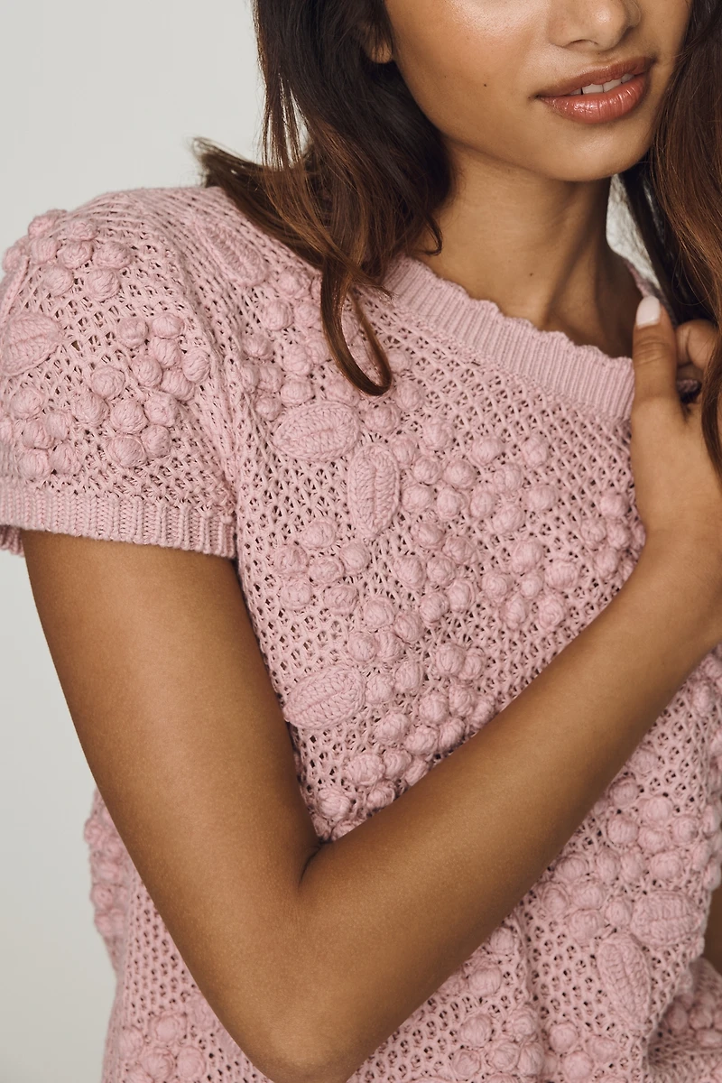 By Anthropologie 3D Floral Short-Sleeve Crew-Neck Sweater