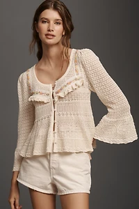 By Anthropologie 100% Cotton Bell-Sleeve Sweater