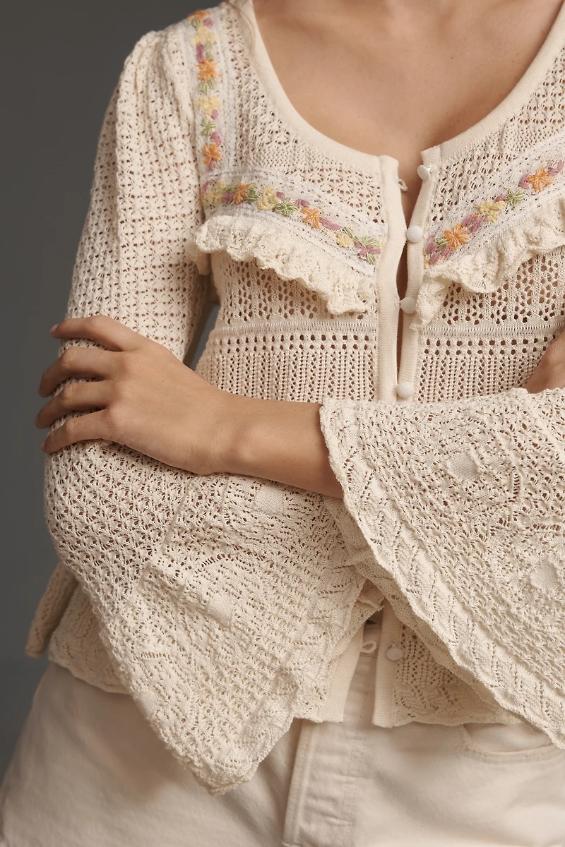 By Anthropologie 100% Cotton Bell-Sleeve Sweater