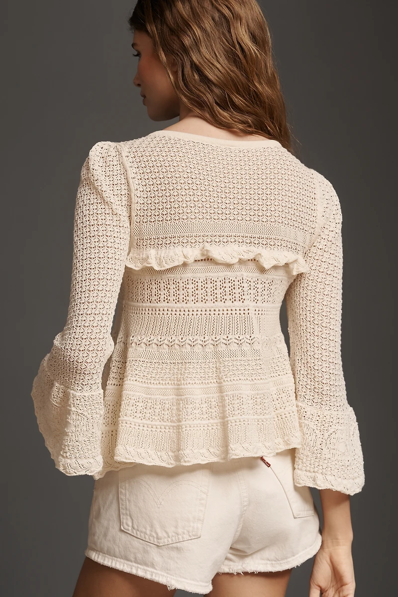 By Anthropologie 100% Cotton Bell-Sleeve Sweater