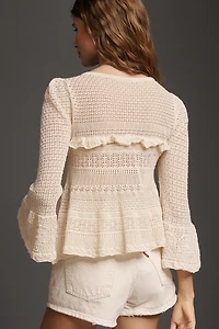 By Anthropologie 100% Cotton Bell-Sleeve Sweater