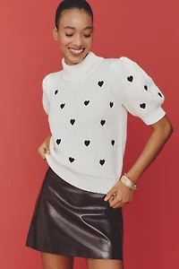 English Factory Puff-Sleeve Heart Sweater