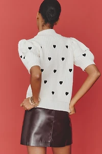 English Factory Puff-Sleeve Heart Sweater