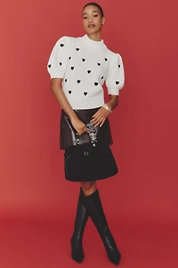 English Factory Puff-Sleeve Heart Sweater